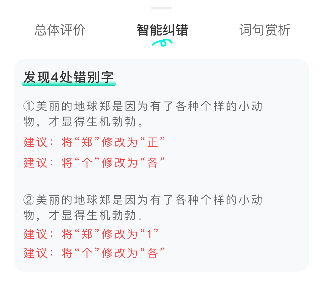 智能纠错详情
